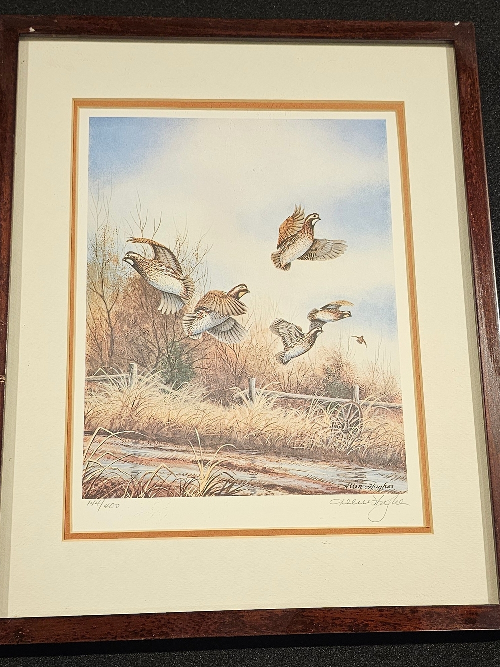 Framed Allen Hughes Maryland Quail Print Wall Art in Brown and Cream
